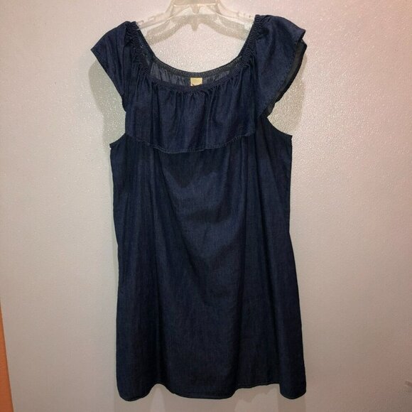 Faded Glory Womens XXL Blue Chambray Off the Shoulder Ruffle Denim Jean Dress - Picture 4 of 9